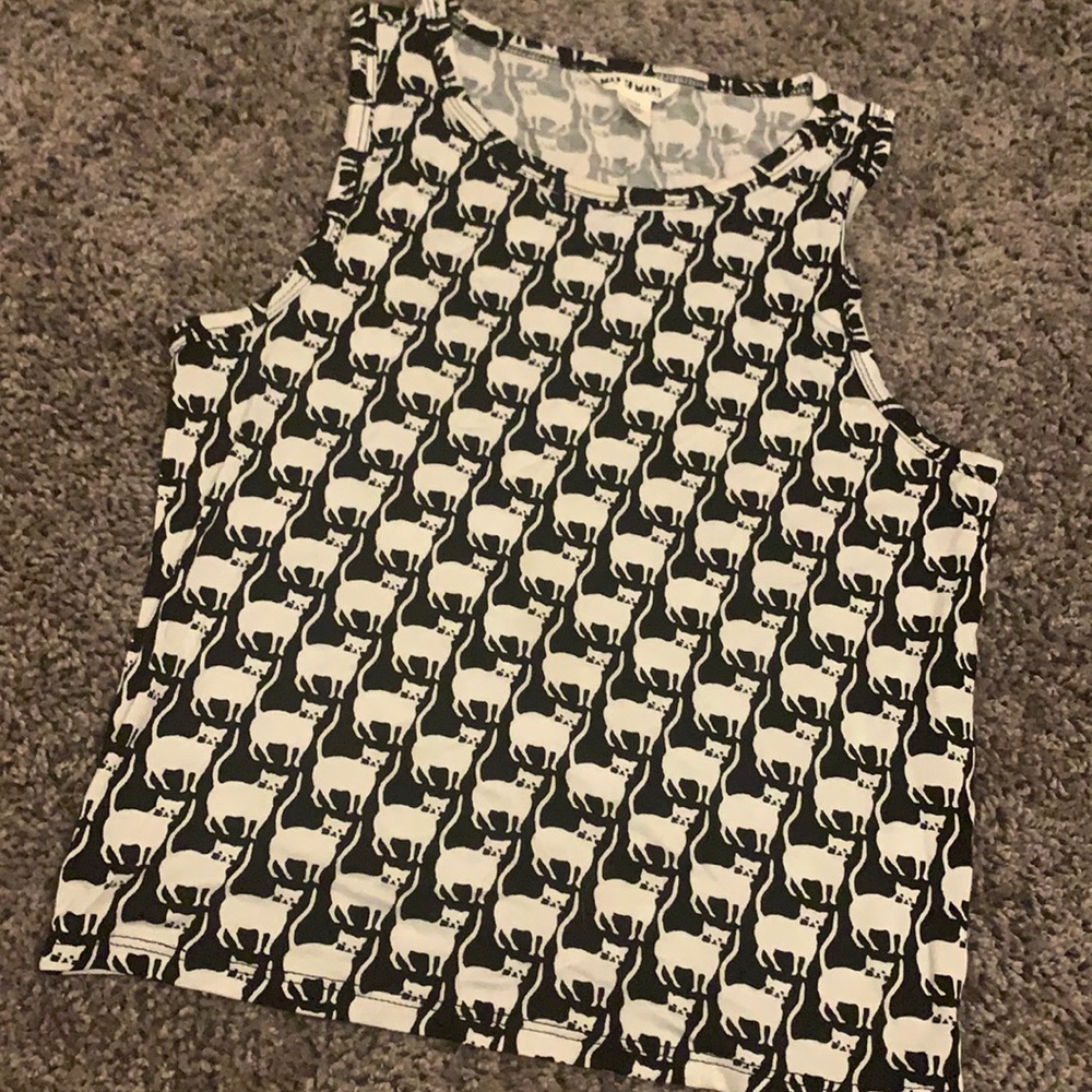 Map to Mars Black & White Cat Tank Crop Top
